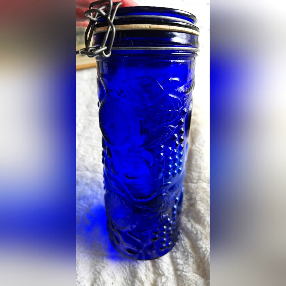 Vintage Cobalt Blue Canister 10 inches
